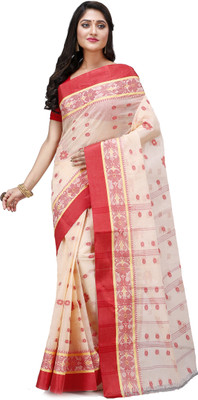 GitAsit Woven Tant Pure Cotton Saree(Cream)