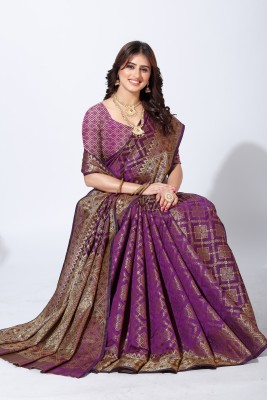 SHALIN CREATION Woven Banarasi Silk Blend Saree(Purple)