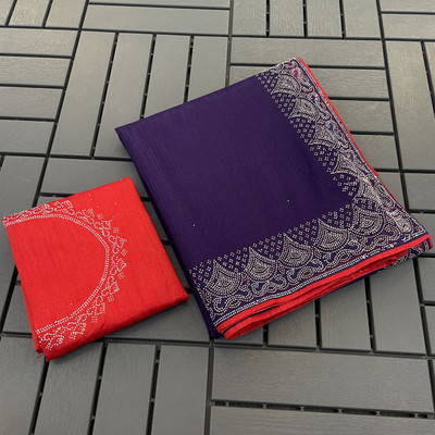 JENNYFEB Embellished Bollywood Supernet Saree(Purple)
