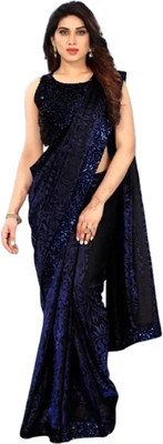 maachehar Embroidered Bollywood Lycra Blend Saree(Blue)
