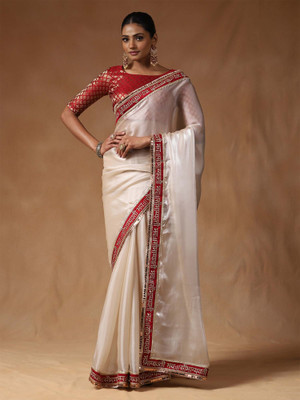 all about you Embellished Bollywood Net Saree(White)