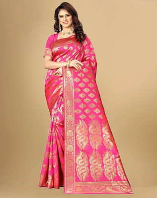 Divastri Woven, Embellished Banarasi Silk Blend, Jacquard Saree(Pink)