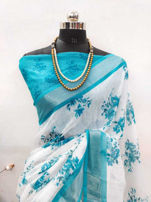 Mervadiya Self Design Bollywood Linen, Cotton Linen Saree(Light Blue)