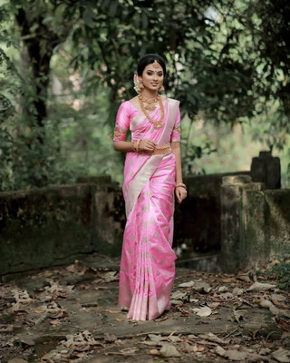 hitesh pahuja Woven, Self Design Kanjivaram Pure Silk Saree(Pink)