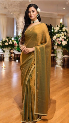 KAKADIYA CREATION Solid/Plain Bollywood Chiffon Saree(Gold)