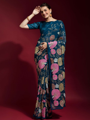 Divastri Printed Bollywood Georgette Saree(Light Blue)