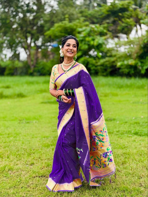 Fashion Club Collection Self Design, Woven Paithani Nylon, Jacquard Saree(Purple)