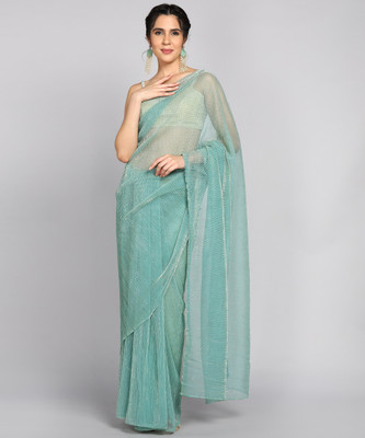 AKFABRICS Solid/Plain Bollywood Lycra Blend Saree(Light Blue)