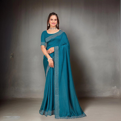 MANISHA Digital Print, Floral Print Bollywood Georgette Saree(Blue)