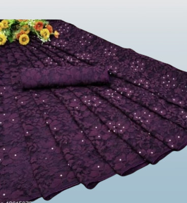 SwiftStyle Solid/Plain Bollywood Net Saree(Purple)