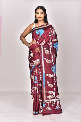 Ramshyam Collection Woven Kantha Pure Silk Saree(Brown)