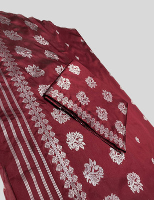 kamdar Woven Mekhela Chador Polyester, Silk Blend Saree(Maroon)