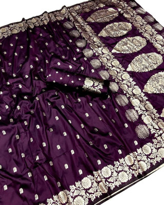 ADESHETHNICWEAR Printed Banarasi Satin Saree(Purple, Gold)