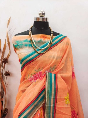 ASHTA Dyed Kanjivaram Linen Saree(Orange)