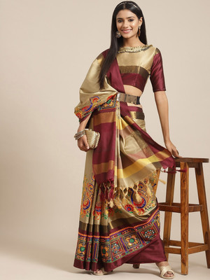 Tasrika Embroidered, Self Design Bollywood Cotton Silk Saree(Beige, Maroon)