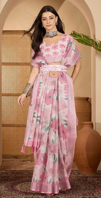 Shreehari Fashion Digital Print Daily Wear Cotton Linen Saree(White)