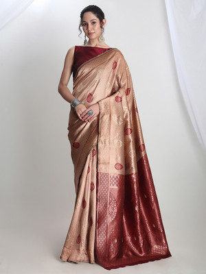Janasya Woven Banarasi Silk Blend Saree(Beige)
