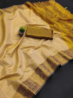 Saaransh Woven, Self Design, Solid/Plain, Checkered, Color Block, Paisley Kanjivaram Pure Silk, Art Silk Saree(Cream)