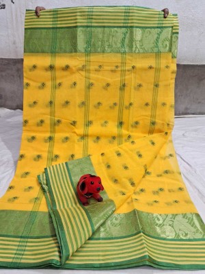 p fashion Self Design Tant Pure Cotton Saree(Yellow)