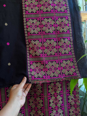 VRAJ CREATION Woven Mekhela Chador Pure Cotton Saree(Black)