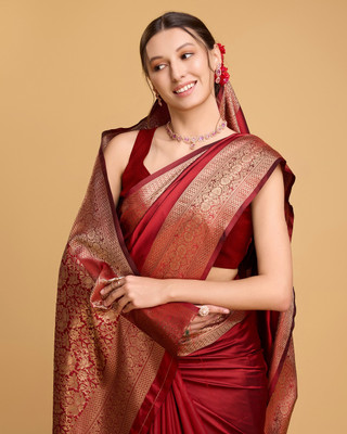 SUDIPTA Woven, Solid/Plain Kanjivaram Pure Silk Saree(Red)