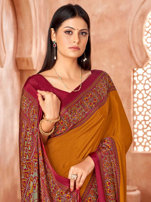 Sareemall Printed Chinnalapattu Crepe Saree(Mustard)
