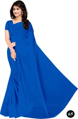 STAVA CREATION Solid/Plain Daily Wear Georgette Saree(Blue)