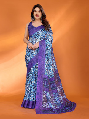 Ira Impex Printed Kota Doria Cotton Blend Saree(Purple)