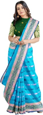 Happy Creation Woven Tant Handloom Pure Cotton Saree(Dark Blue)