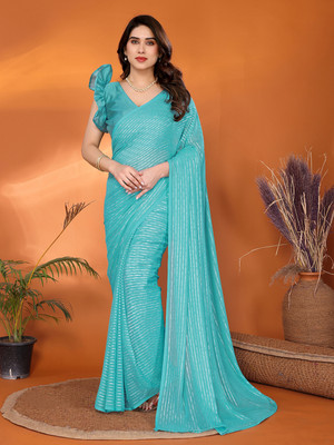 Moda Rapido Embellished Bollywood Georgette, Chiffon Saree(Light Blue)