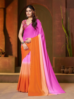 GARDEN VARELI Ombre Bollywood Satin Saree(Orange)