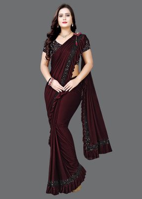 Sakifashion Embellished Bollywood Lycra Blend Saree(Maroon)