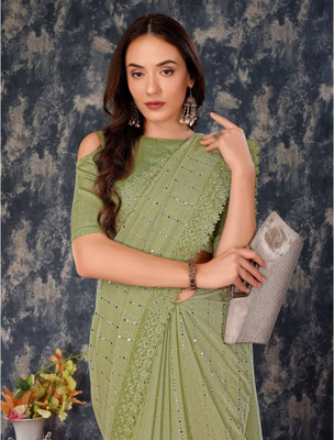 Lighthouse Solid/Plain Bollywood Lycra Blend Saree(Light Green)