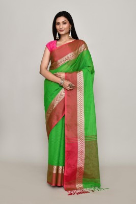 puku Woven Handloom Pure Cotton Saree(Green)