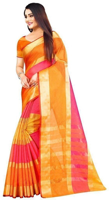 maayro Woven Kota Doria Net Saree(Magenta, Yellow)