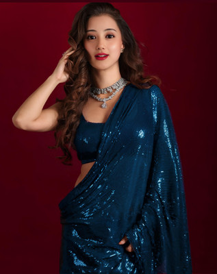 New Pooja Embellished, Embroidered Bollywood Georgette Saree(Light Blue)