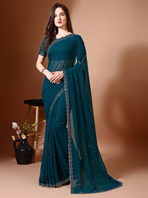 Leelavati Embellished Bollywood Chiffon Saree(Blue)
