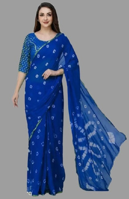 Swarne Printed Bandhani Chiffon Saree(Blue)