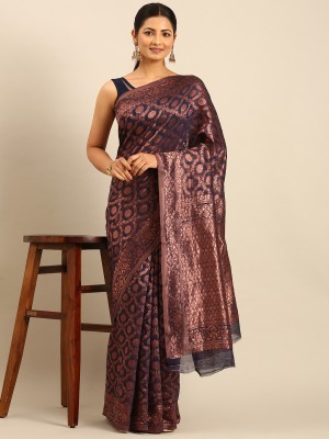 FASHION PETALS Woven Daily Wear Cotton Blend Saree(Purple)