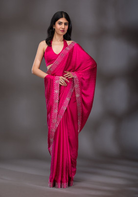 Mishti Self Design, Solid/Plain Handloom Lace, Satin Saree(Pink)
