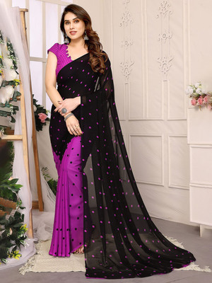 Moda Rapido Printed Daily Wear Georgette Saree(Purple, Black)