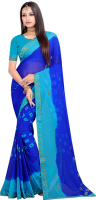 HouseOfCommon Printed, Self Design Bandhani Chiffon Saree(Blue)