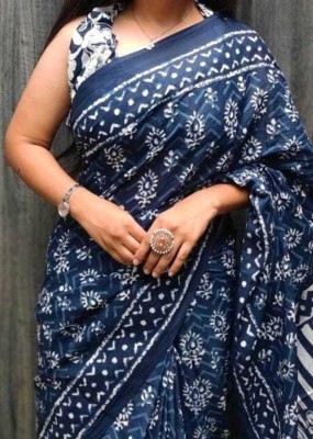 Tanishka Handicrafts Printed Daily Wear Cotton Blend Saree(Blue)