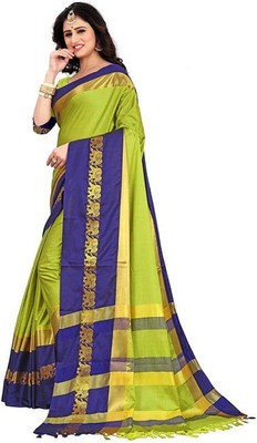 Suwarna Ent Woven Assam Silk Cotton Silk Saree(Light Green)