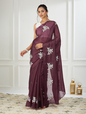 FABMORA Embellished, Embroidered Bollywood Jimmy choo, Chiffon Saree(Magenta)