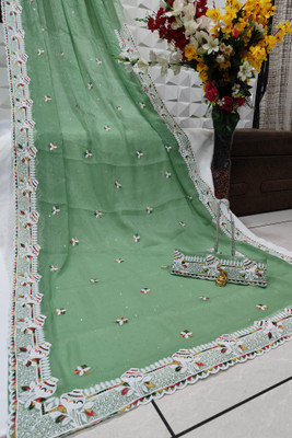 CRAZY CREATION Embroidered Bollywood Georgette Saree(Light Green)