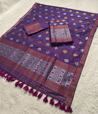 Skiran's Woven Mekhela Chador Cotton Blend Saree(Purple)