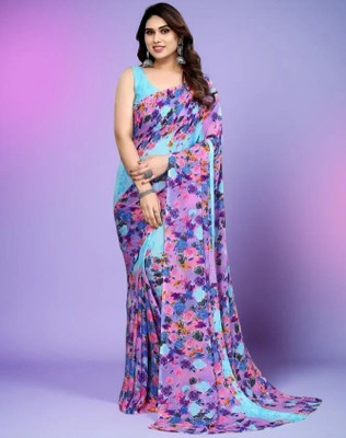 Falessa Floral Print Bollywood Georgette Saree(Multicolor)