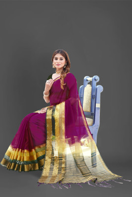 Aarunika BS Solid/Plain Bollywood Organza Saree(Magenta)