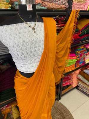bhavika silk mills Solid/Plain Bollywood Georgette Saree(Mustard)